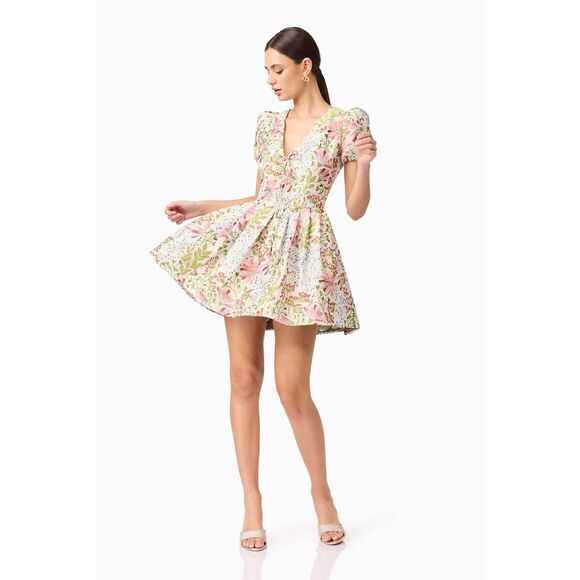 ELLIATT Calaantha Puff Sleeve Mini Dress in Floral Wedding Guest size S NWT - Picture 1 of 7